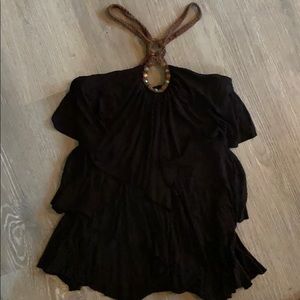 Black tank top with ruffles , slim fitting